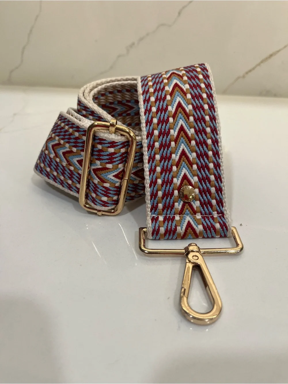 Boho Woven Adjustable Crossbody Bag Strap Red Blue Tan Gold Hardware